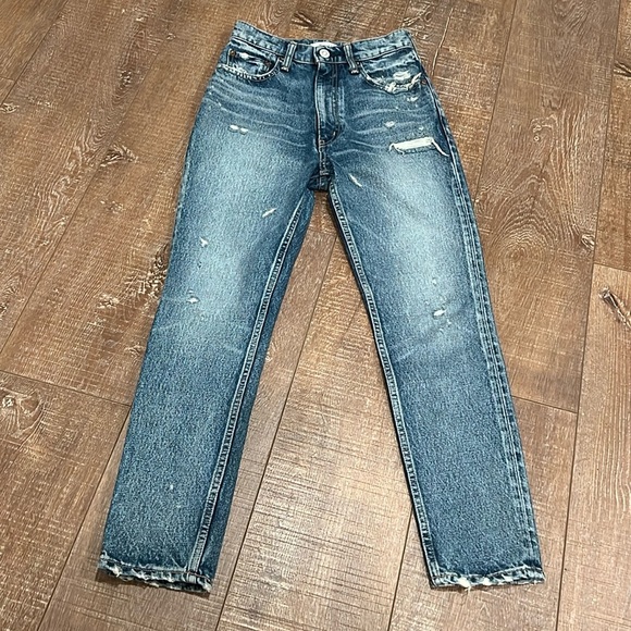Moussy Vintage High Rise Distressed Tapered Jeans - Picture 1 of 6